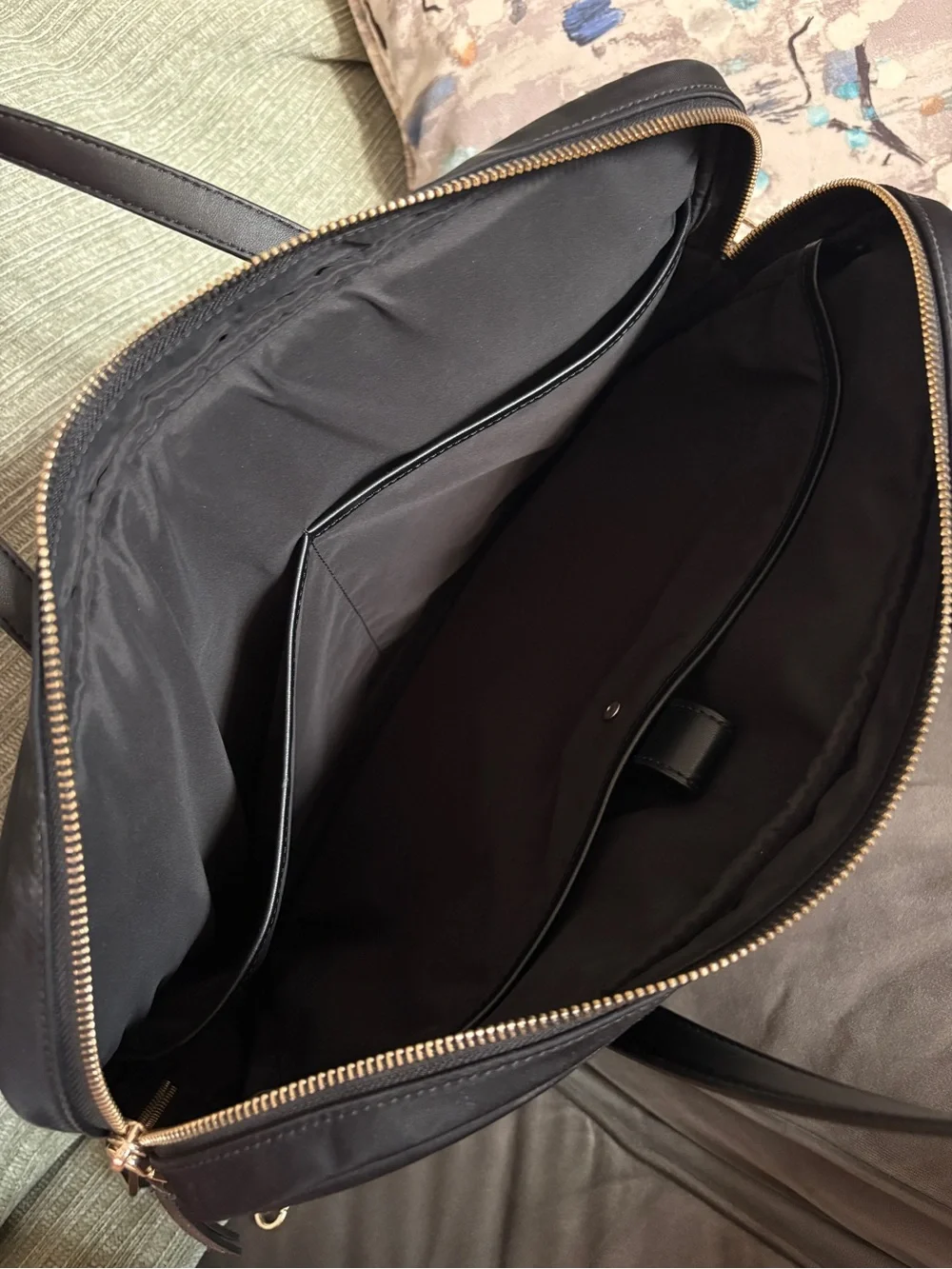 kate spade black nylon laptop brief with leather handles and removable strap
